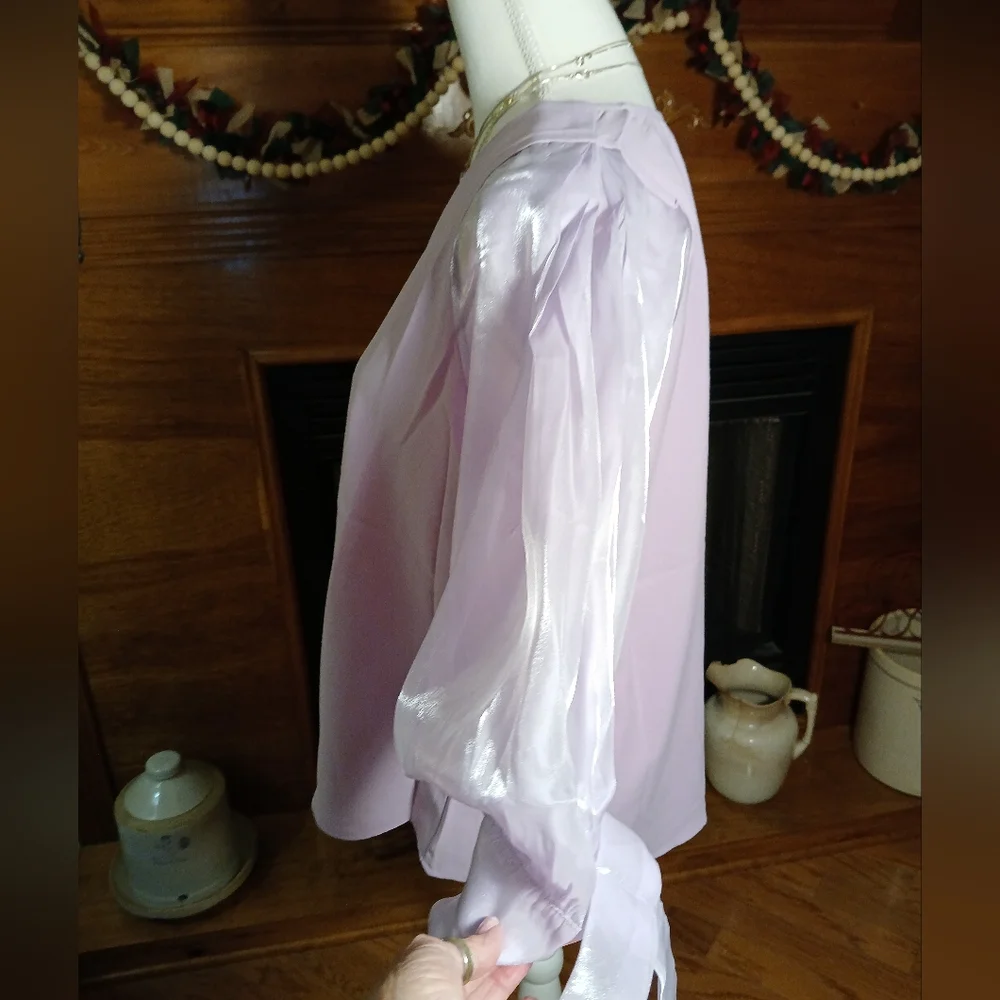 Easel Lilac Elegant Blouse With Sheer Irredescent Sleeves - Picture 2 of 5